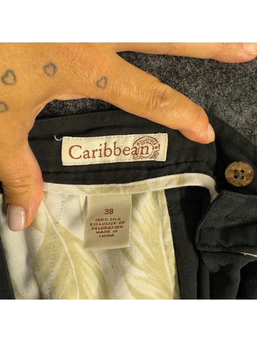 Caribbean Shorts Men 38 Black Mid Rise Silk Chino Pockets Stretch Regular Fit